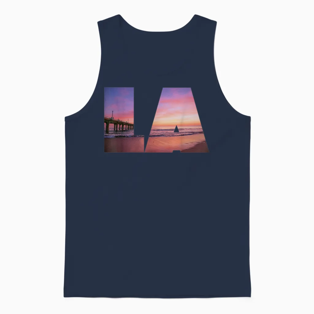 Los Angeles La Sunset Beach Santa Monica Polices Chemise Unisex Tank Top in Navy