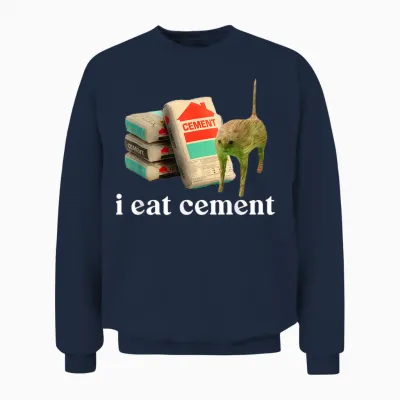 I Eat Cement Cursed Cat Funny Weird Specific Thank You Meme Unisex Sweatshirt - Navy