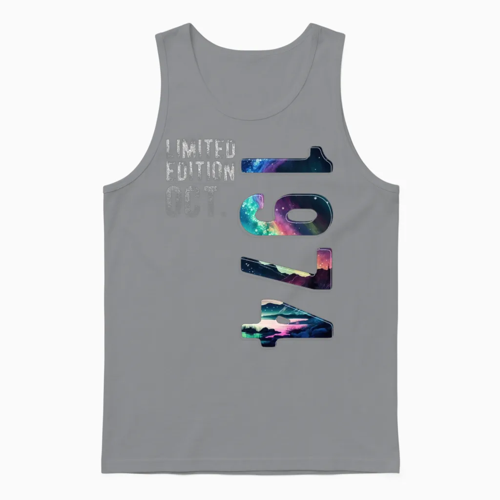Limited Edition 1974 October Birthday Polar Lights Unisex Tank Top in Sport Grey