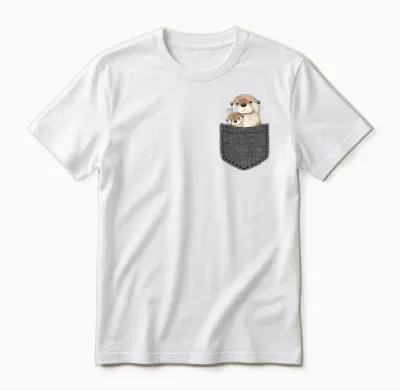 Otter in Chest Pocket T-Shirt, Black Unisex T-Shirt - White