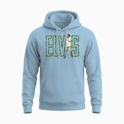 Elvis Presley Official Elvis Christmas Light Unisex Hoodie - Light Blue