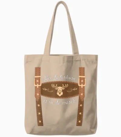 Trachtenshirt Dirndl Ersatz Shirt Bayrische Tracht Mei Lederhosn Is in Da Wasch, Leather Trousers, Replacement Lederhosn T-Shirt, Black, Short Sleeve Tote Bags - Natural