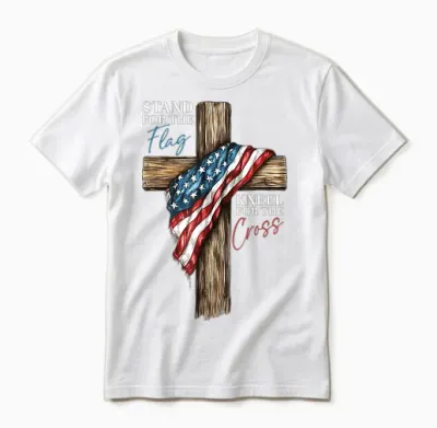 Stand for the Flag Kneel for the Cross Patriotic Faith Unisex T-Shirt - White