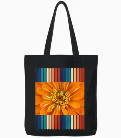 Retro Colors Flower Design Tote Bags - Black