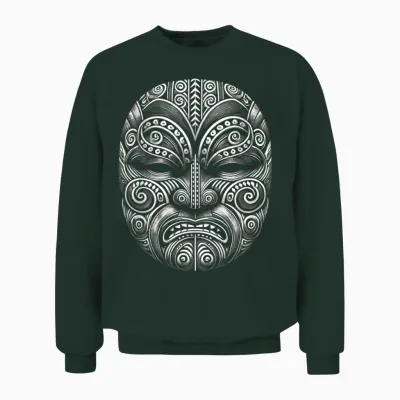 Mask Maori Design New Zealand Haka Kiwi Land Aotearoa Nz T-Shirt, Black, S Unisex Sweatshirt - Forest