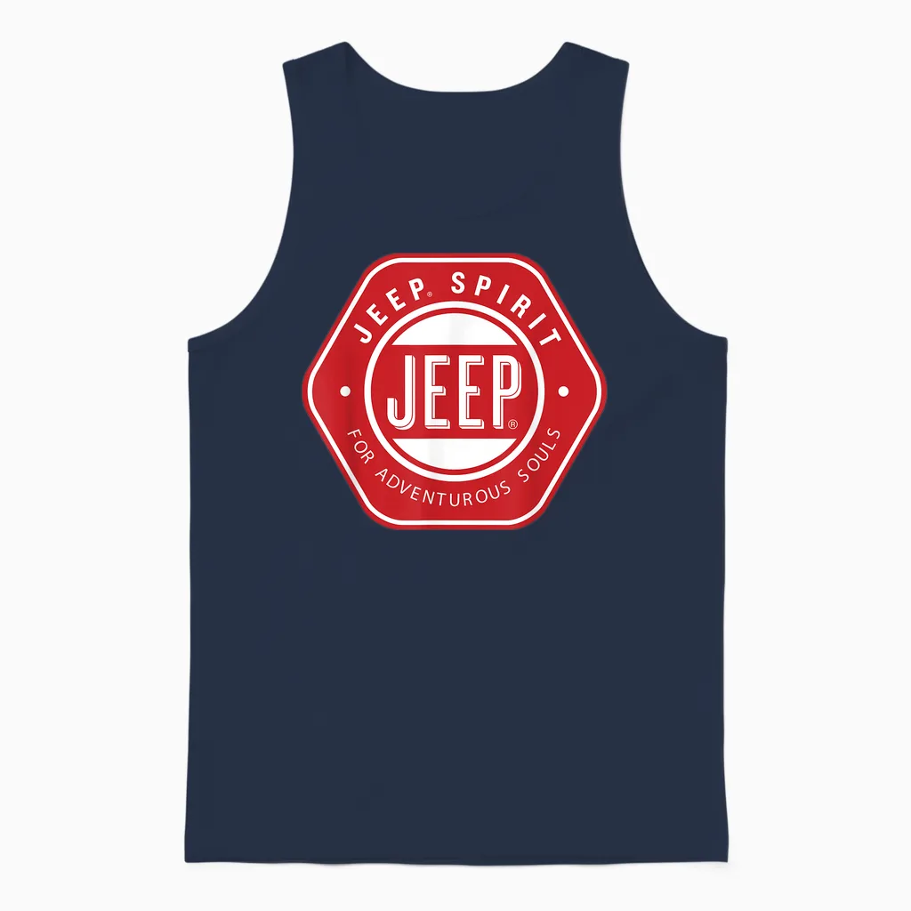 Jeep Spirit for Adventurous Souls T-Shirt, Black, S Unisex Tank Top in Navy