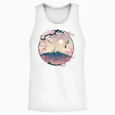 Japanese Sakura Garden Geisha Mount Fuji Cherry Blossom Unisex Tank Top - White