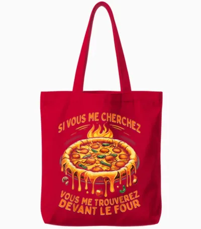 Pizzeria Pizza Eater T-Shirt, Black, S Tote Bags - Red