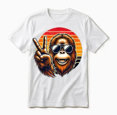 Retro Peace Orang-Outang Monkey with Sunglasses Meme T-Shirt, Black, S Unisex T-Shirt - White