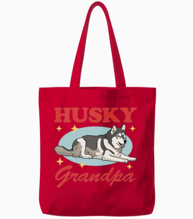 Husky Grandpa Dog Owner Siberian Husky Tote Bags in Red