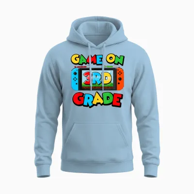 Game on 3rd Grade Back to School Video Gamer Third Grade Unisex Hoodie - Light Blue