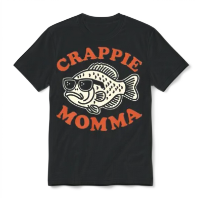 Crappie Momma Retro Fishing Unisex T-Shirt - Black