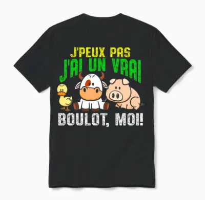 J'peux Pas J'ai Un Vrai Boulot Farmer Fermier Homme Cadeau T-Shirt Haut De Gamme Unisex T-Shirt - Black