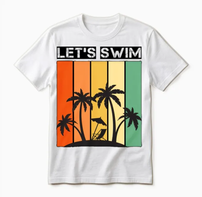Colorful Retro Let's Swim Unisex T-Shirt - White