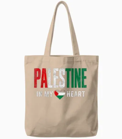 Vintage Palestine in My Heart Palestinian Pride Gaza Tote Bags - Natural