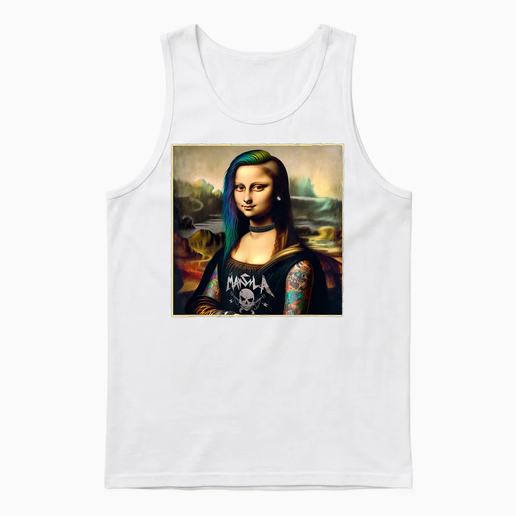 Graphic Design Metalcore Mona Lisa Bold Deathcore Vocalist T-Shirt, Black, S Unisex Tank Top in White