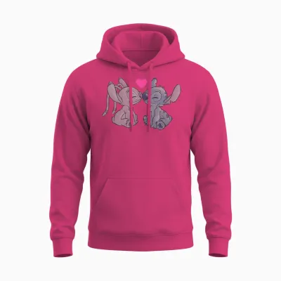 Disney Lilo & Stitch Valentine's Day Stitch & Angel Couple T-Shirt, White, S Unisex Hoodie - Heliconia