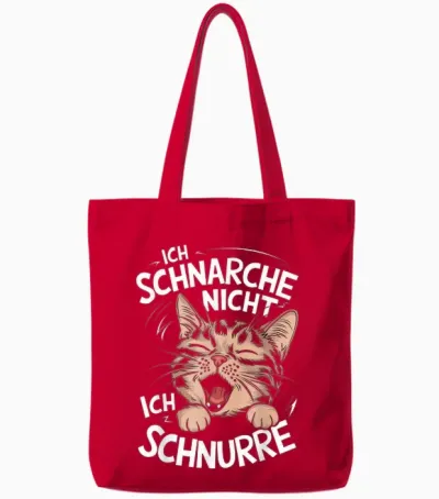 T-Shirt with German Text "ich Schnarche Nicht Ich Schnurre Katzen" [german, Black Tote Bags - Red