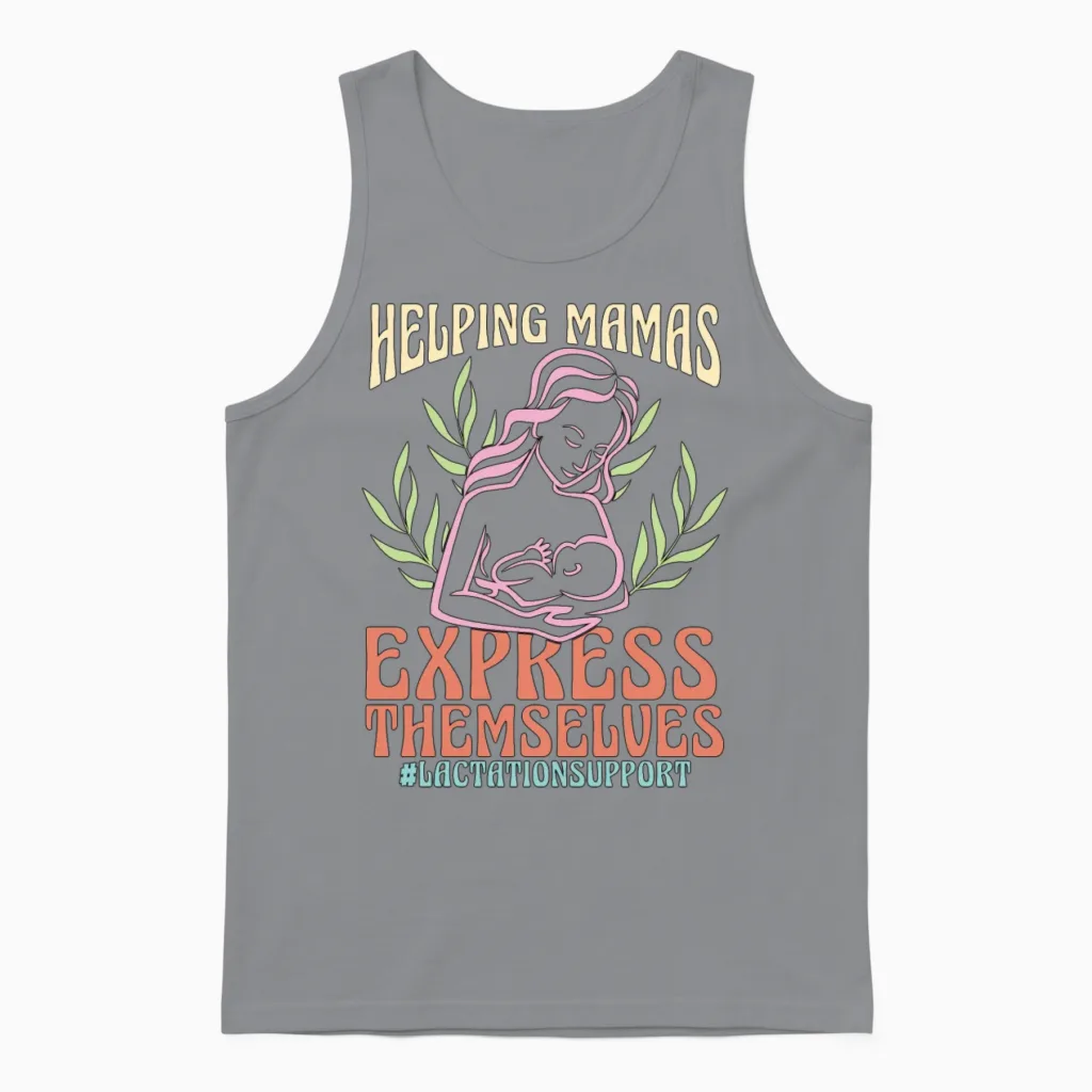 Lactation Consultant Helping Mamas Express Nursing Unisex Tank Top in Sport Grey