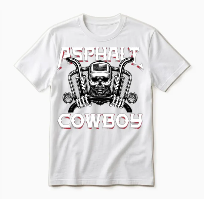 Mens Asphalt Cowboy Funny Truck Driver Trucker Unisex T-Shirt in White