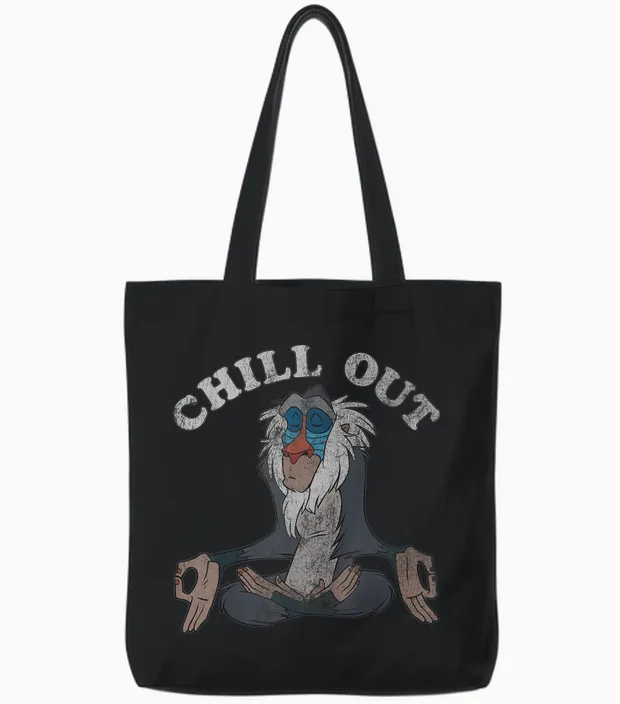 Disney the Lion King Rafiki Chillout Meditation T-Shirt, Black, S Tote Bags in Black