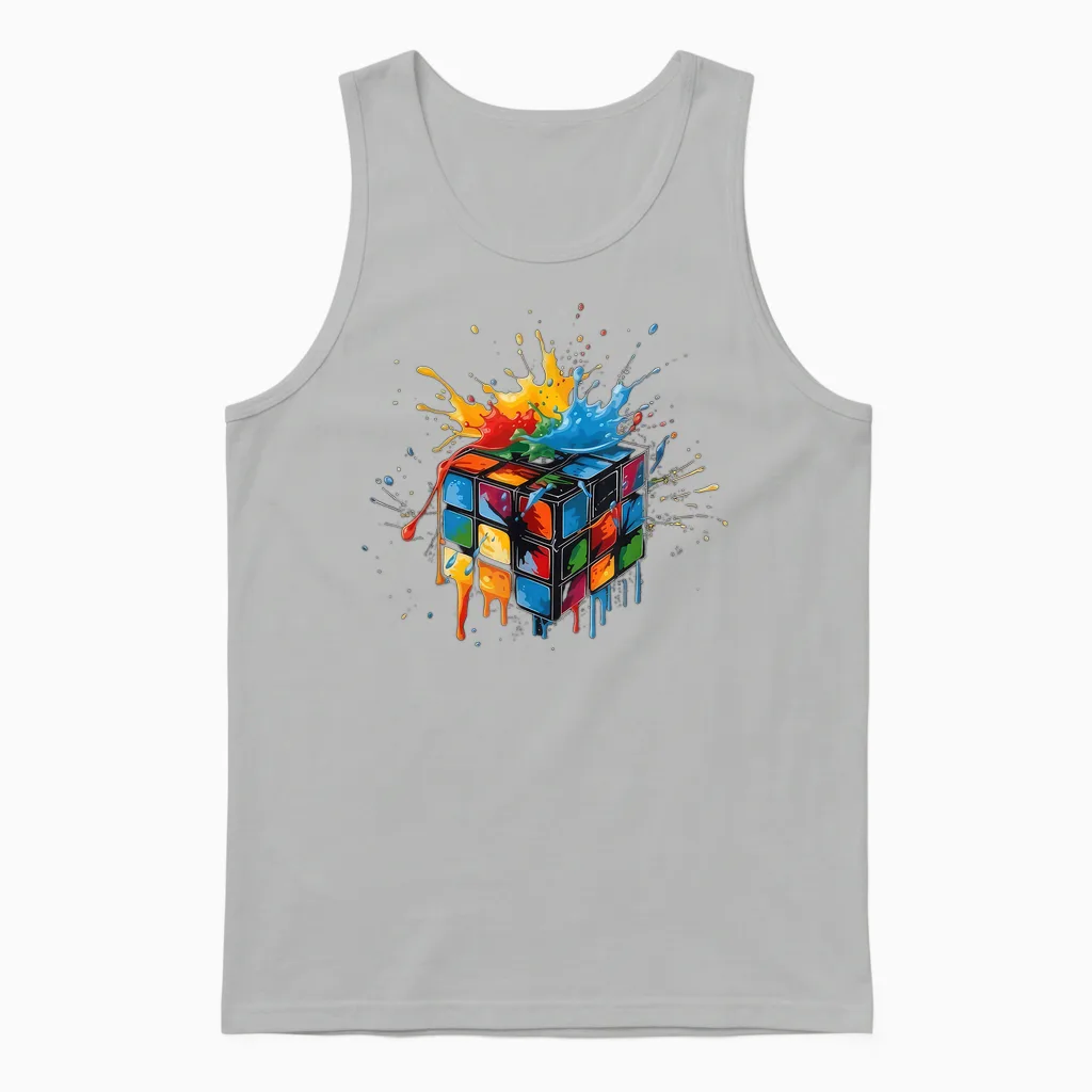 Melting Magic Cube 70s 80s 90s T-Shirt, Black Unisex Tank Top in Ash