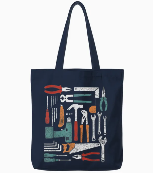 Handwerker Werkzeug Set Mechaniker Heimwerker Schrauber Tote Bags in Navy
