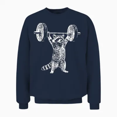 Vintage Retro Gewichtheben Gym Waschbär Kreuzheben Lustig Unisex Sweatshirt - Navy