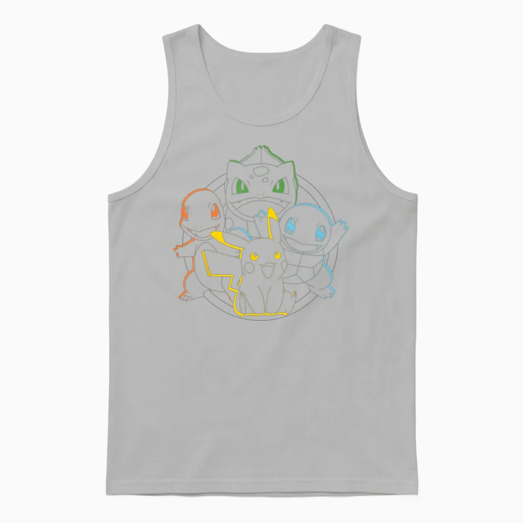 Pokémon - Pikachu Charmander Bulbasaur Squirtle Kanto Circle Unisex Tank Top in Ash
