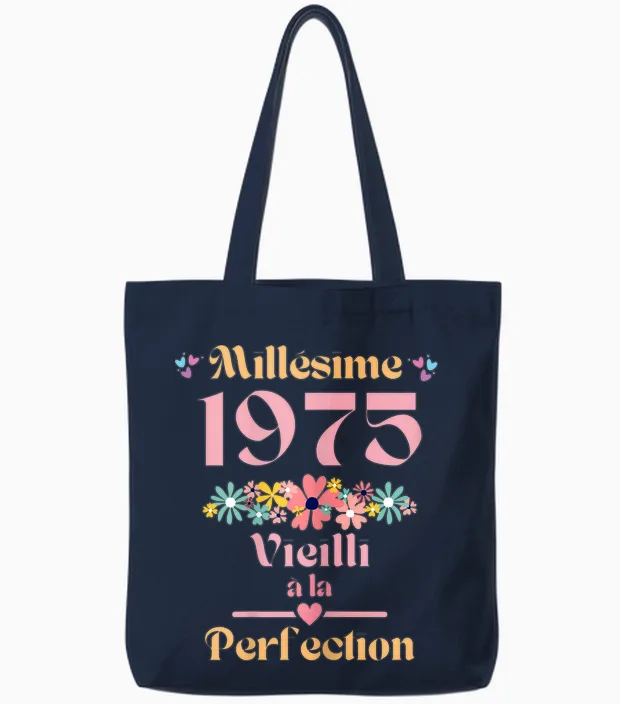 49 Ans Femme 1975 Idée Cadeau Anniversaire Drôle Humour Mama T-Shirt, Black, Female X-Small Tote Bags in Navy