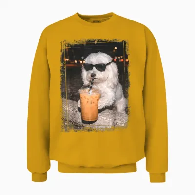 Malteser Sonnenbrille Für Hunde Mit Eiskaffee Unisex Sweatshirt - Gold