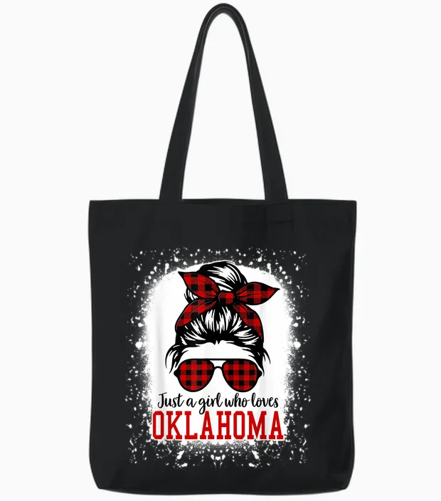 Oklahoma Women Girls Messy Bun Hair, I Love Oklahoma Tote Bags in Black