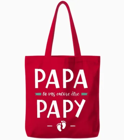 Papa Tu Vas Encore Be Grandpa - Pregnancy Announcement 2nd Baby T-Shirt, Black, S Tote Bags - Red