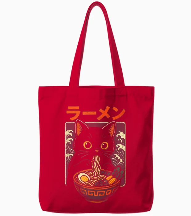 Ramen Nudeln Katzen Japan Y2k Kawaii Retro Tote Bags in Red