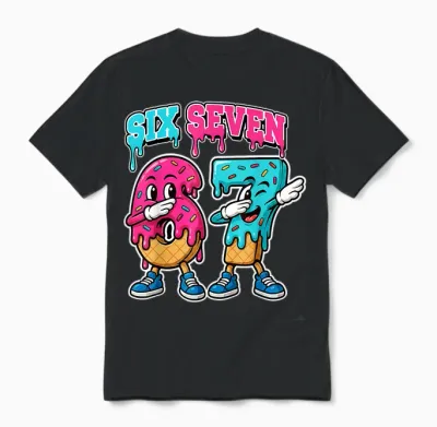 67 Ice Cream Drip Gen Alpha Slang Six Seven Meme 6 7 Number Unisex T-Shirt - Black