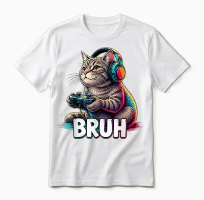 Bruh Cat Gamer Console De Jeu Humoristique Rétro Unisex T-Shirt - White
