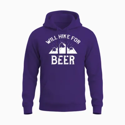 Will Hike for Beer Unisex Hoodie - Purple