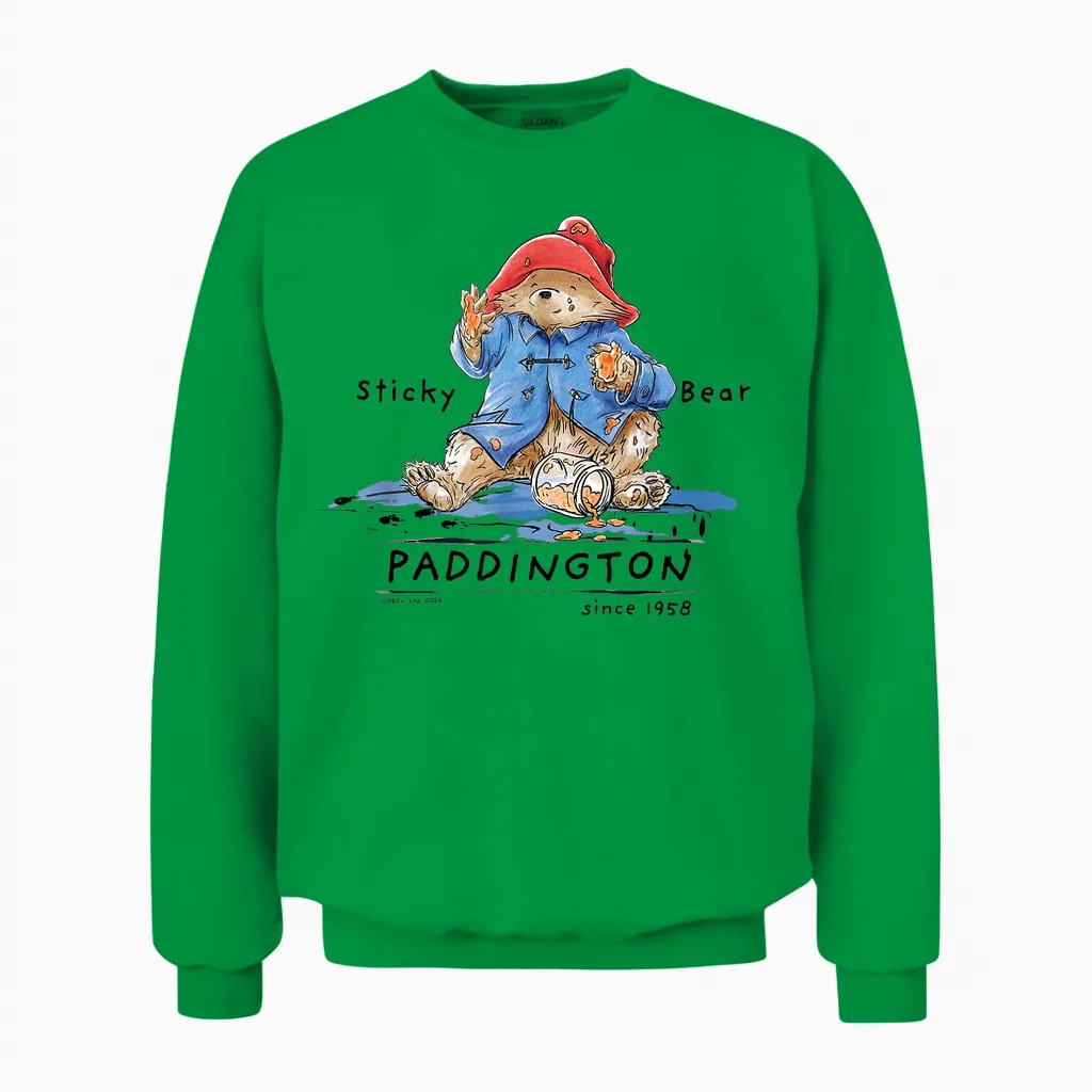 Paddington Sticky Bear Classic Illustration Unisex Sweatshirt in Irish Green