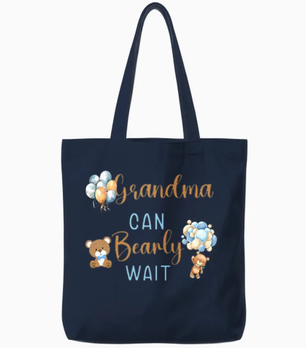 Grandma Can Bearly Wait Gender Neutral Baby Shower Tote Bags in Navy