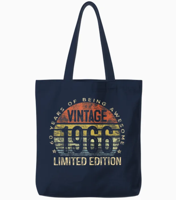 Vintage 1966 Limited Edition 60-Year-Old 60th Birthday Tote Bags in Navy