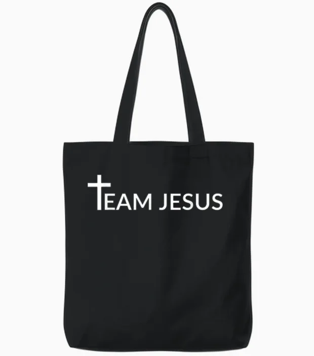 Team Jesus - Christian T-Shirt - Jesus T-Shirt, Black Tote Bags in Black