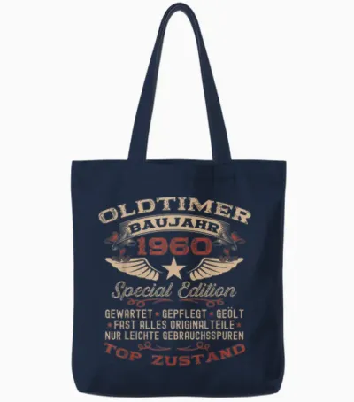 Geschenk Zum 66. Geburtstag Jahrgang 1960 Oldtimer Lustiges Tote Bags - Navy