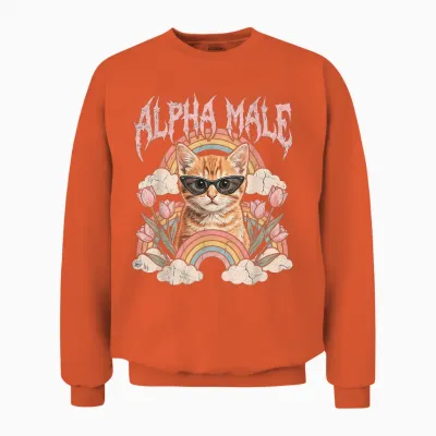 Alpha Mâle T-Shirt Chaton Drôle Chat Arc-En-Ciel Fleurs Unisex Sweatshirt - Orange