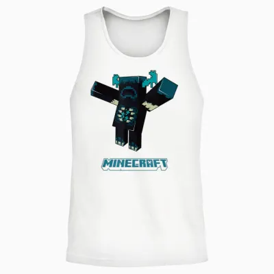 Minecraft Sculk Shriekers Hostile Mob Warden Attacking T-Shirt, Blue Unisex Tank Top - White