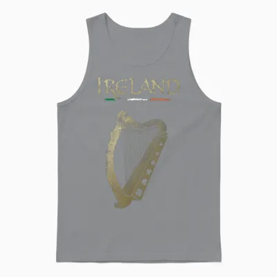 Vinagreshop Irland-Flagge Und Harfe Mit Klee Unisex T-Shirt Schwarz S Eu 38-40 Unisex Tank Top - Sport Grey
