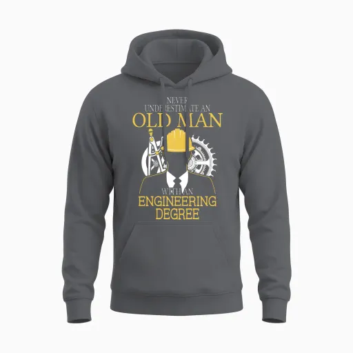 Never Underestimate Old Man Engineering Degree Unisex Hoodie in Charcoal