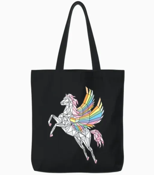 Geometric Pegasus (rainbow) - Pride Tote Bags in Black