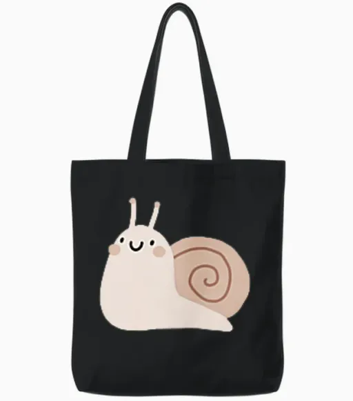 Happy Smiling Snail for Children, Women, Men, Funny T-Shirt, Black Tote Bags - Black