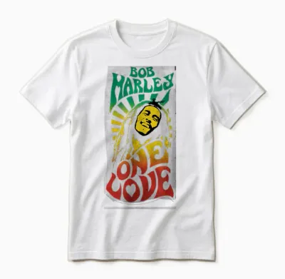 Iconic Bob Marley Music Poster - One Love T-Shirt, Black, S Unisex T-Shirt - White