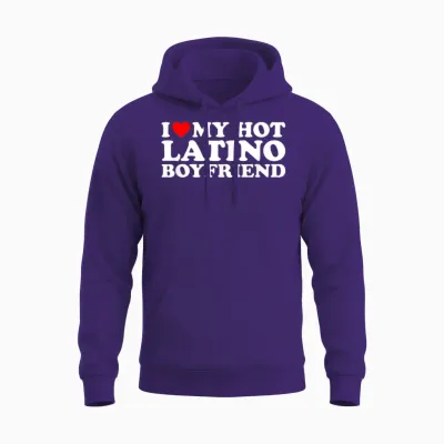 I Love My Hot Latino Boyfriend T-Shirt, Black Unisex Hoodie - Purple